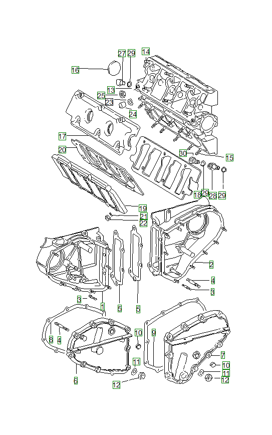 Porsche 914, schema ricambi: Chain casecamshaft housing