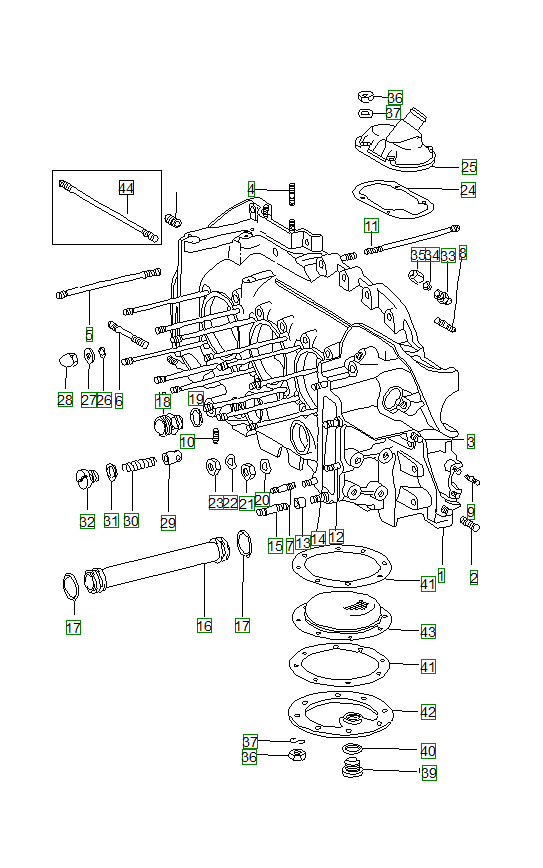 Porsche 914, schema ricambi: Crankcaseleft