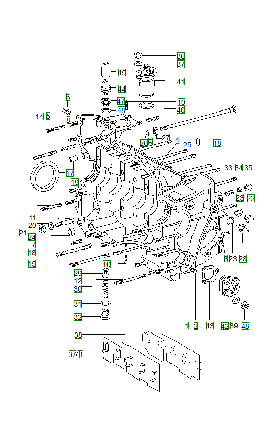 Porsche 914, schema ricambi: Crankcaseright
