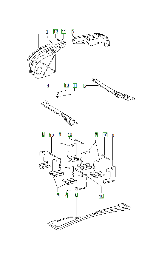 Porsche 914, schema ricambi: Engine coverair duct