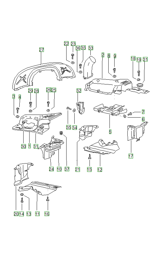 Porsche 914, schema ricambi: Engine coverair duct 914