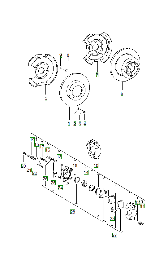 Porsche 914, schema ricambi: Disk brakefront