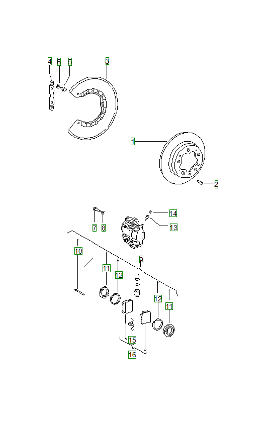Porsche 914, schema ricambi: Disk brakerear