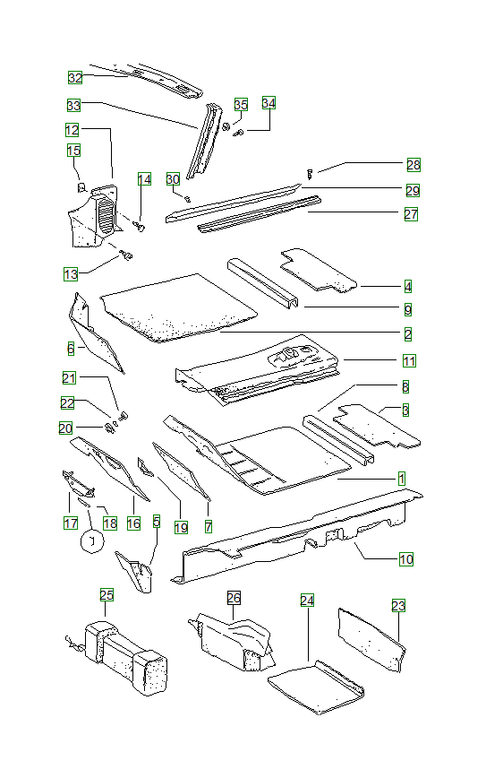 Porsche 914, schema ricambi: Interior liningfront