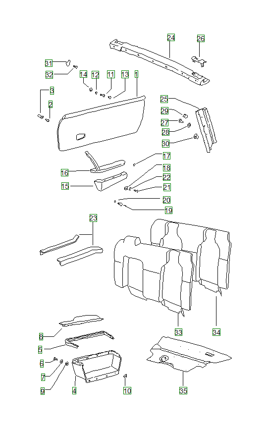 Porsche 914, schema ricambi: Interior liningrear