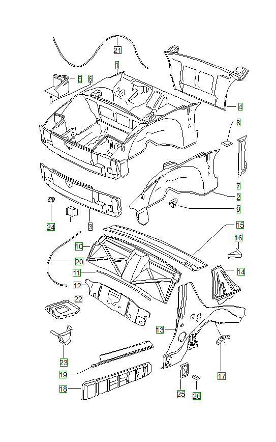 Porsche 914, schema ricambi: Interior panelling