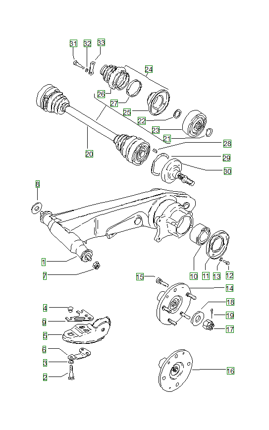 Porsche 914, schema ricambi: Rear axle