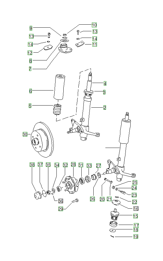 Porsche 914, schema ricambi: Shock absorber strut