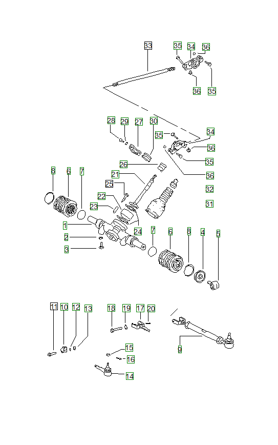 Porsche 914, schema ricambi: Steering gearsteering linkage