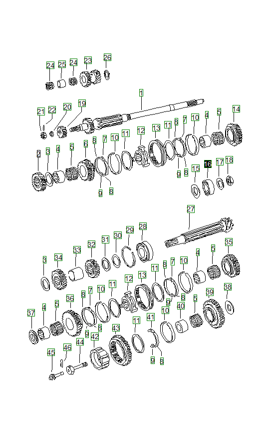 Porsche 914, schema ricambi: Gears and shafts