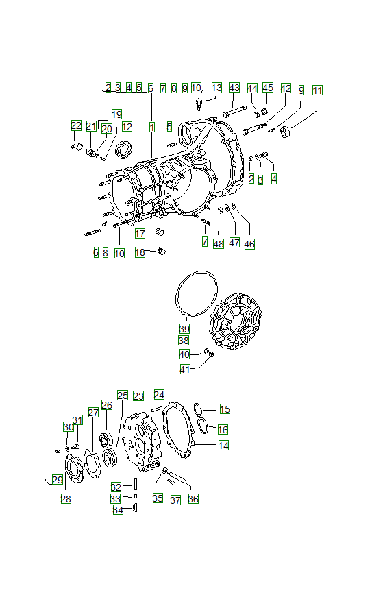 Porsche 914, schema ricambi: Replacement transmissiontransmission case