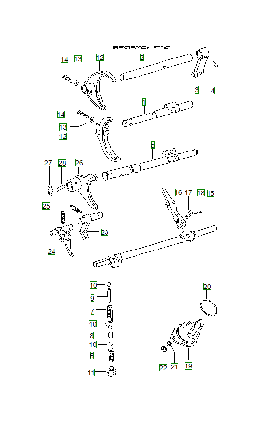 Porsche 914, schema ricambi: Shift rodsforksdifferential