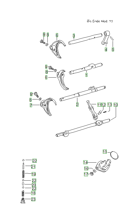 Porsche 914, schema ricambi: Shift rodsforksfor 5 speedtransmission