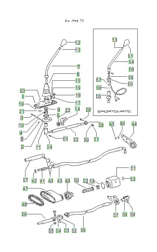 Porsche 914, schema ricambi: Transmission control 72