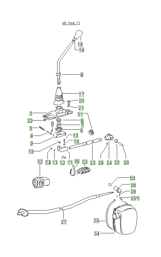 Porsche 914, schema ricambi: Transmission control 73